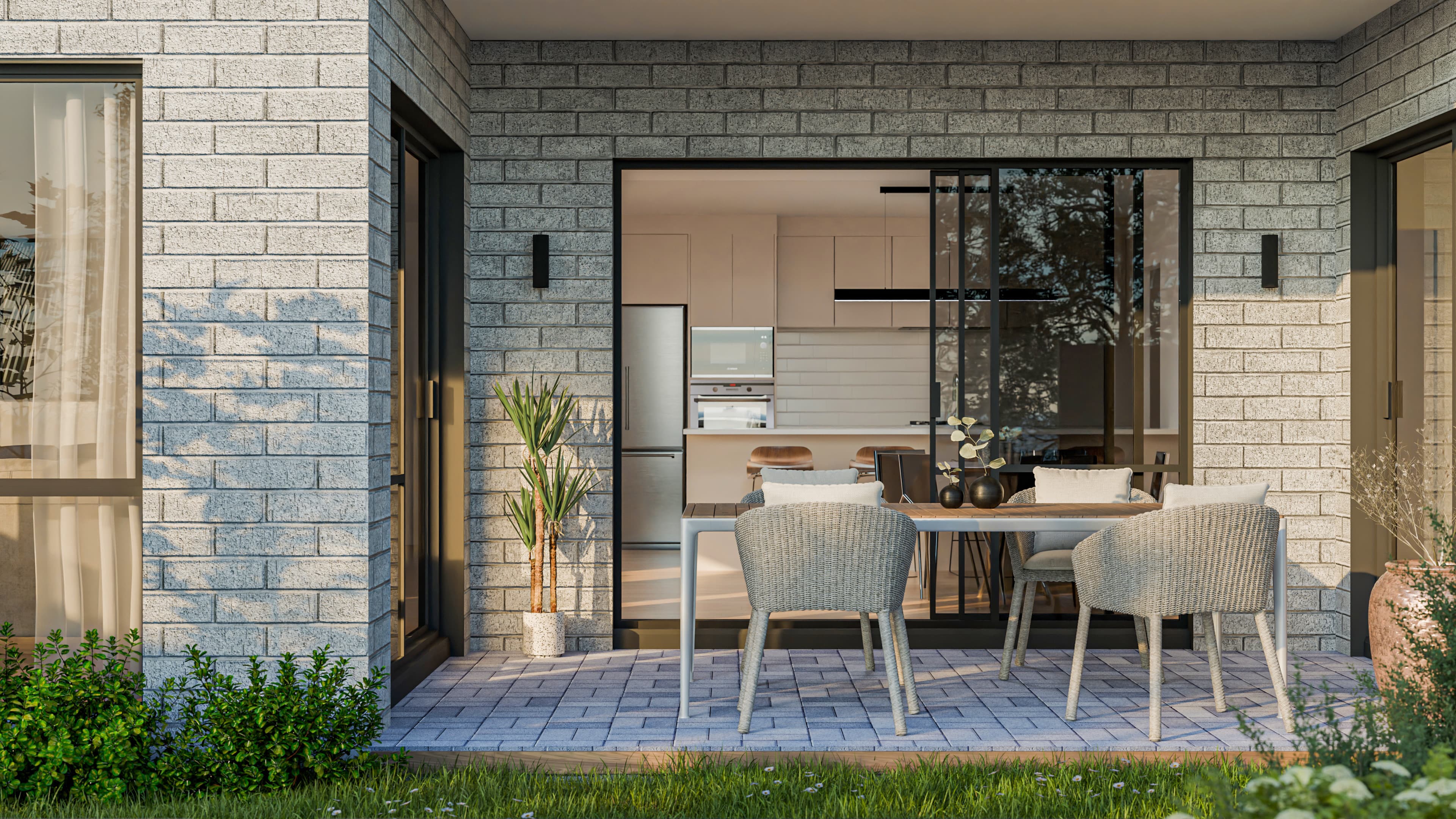 Outdoor patio setting at The Horsham Residences