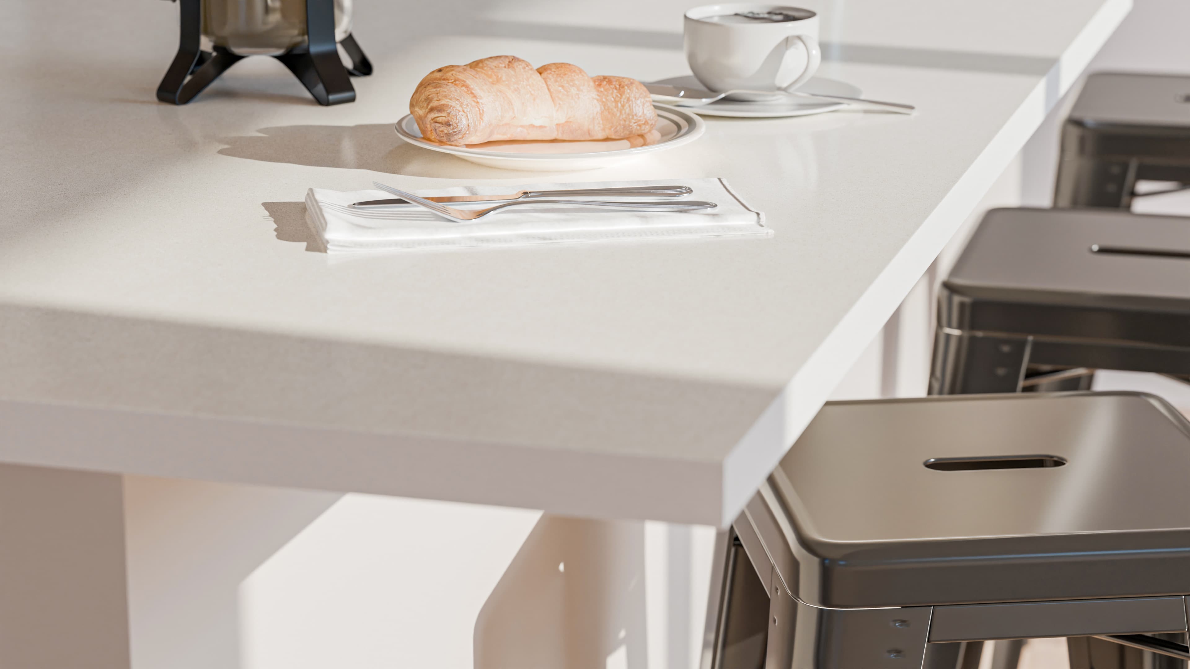 Kitchen benchtop with croissant at The Horsham Residences