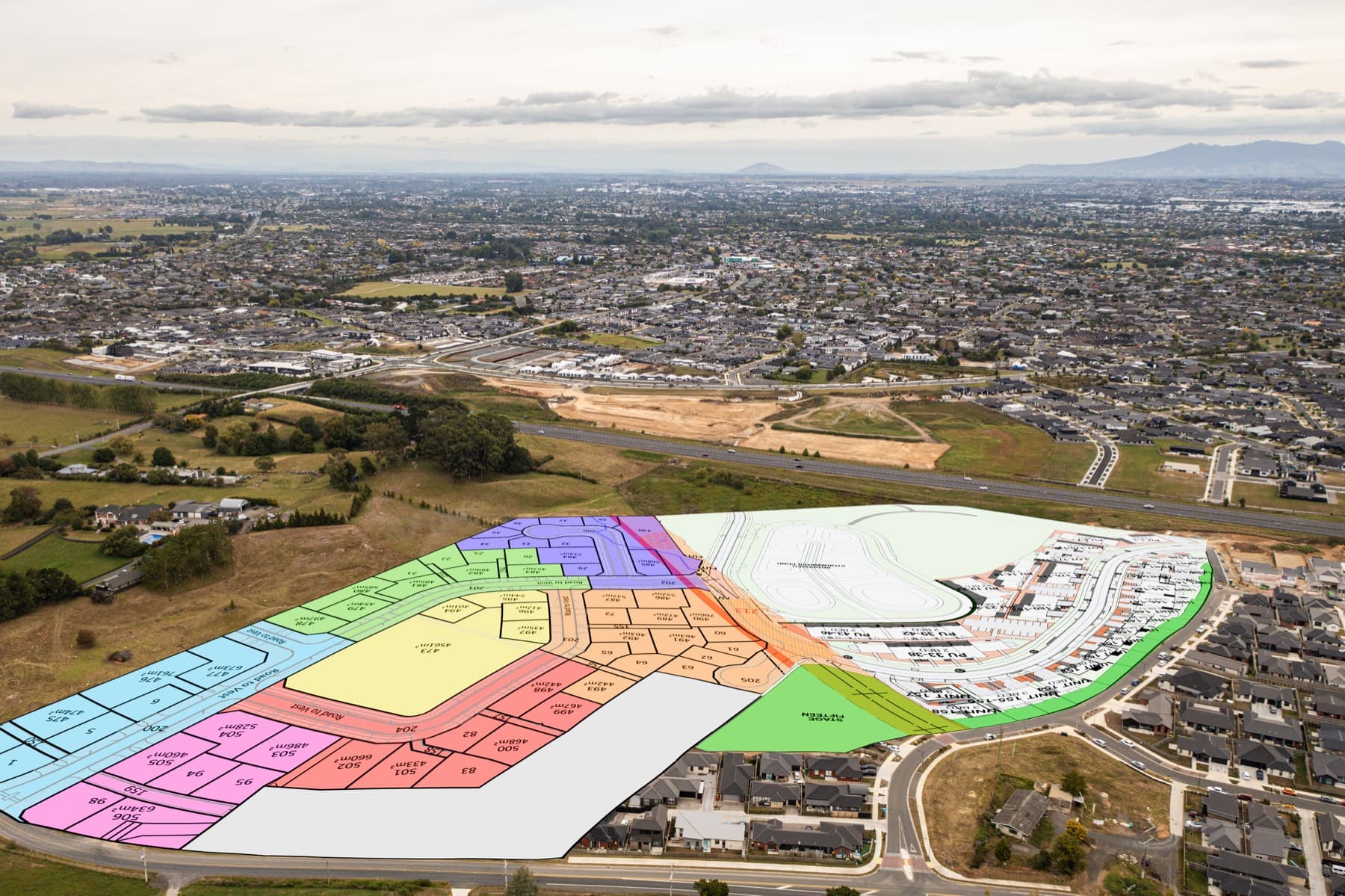 Aerial view of The Horsham Residences site at Rototuna North, Hamilton